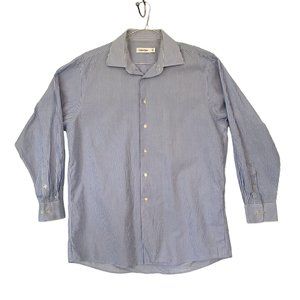 Calvin Klein Mens Blue White Pin Striped‎ Dress Shirt, Button Front 16 32/33